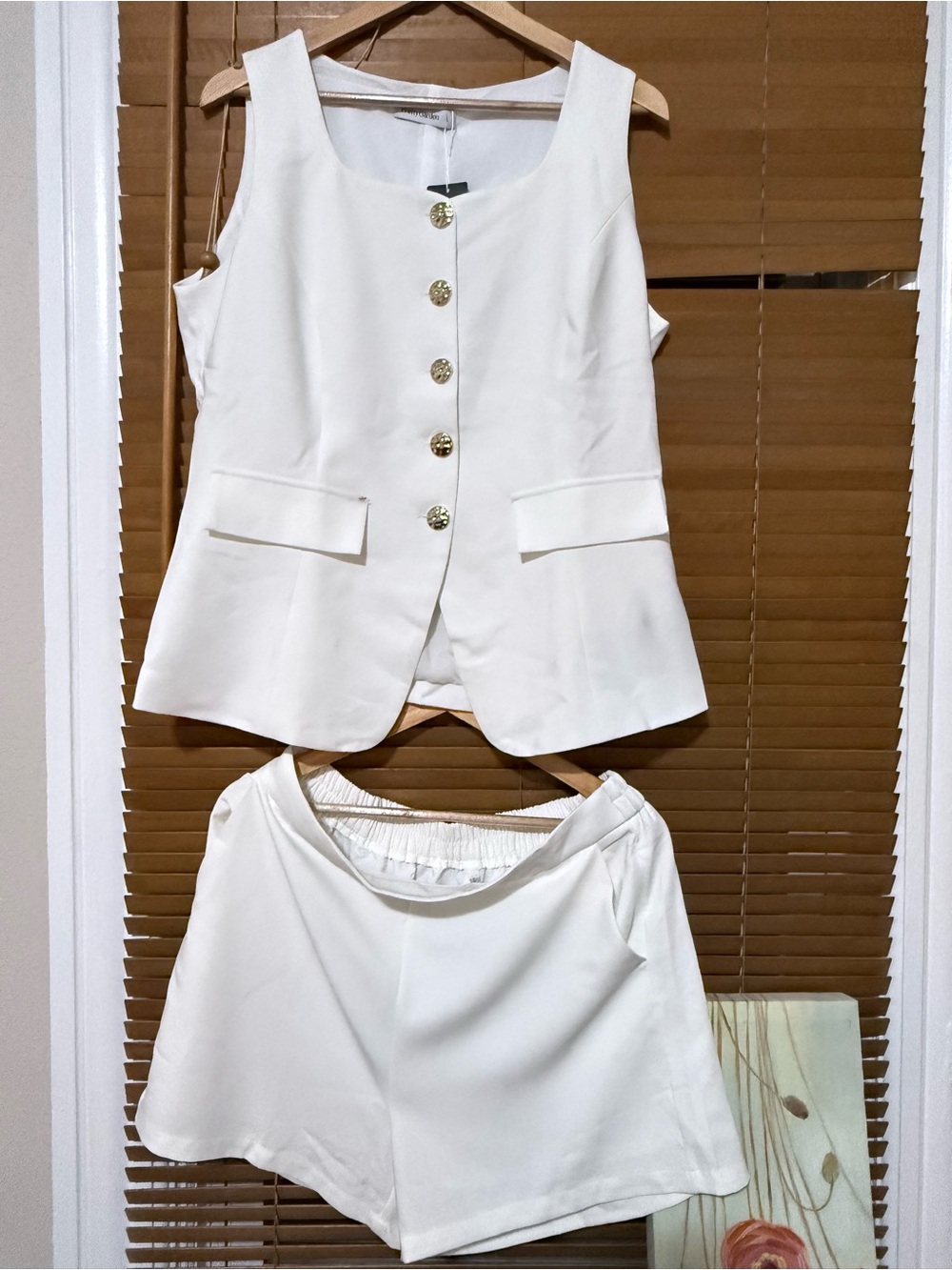 White Two-Piece Buttoned Vest & Shorts Set